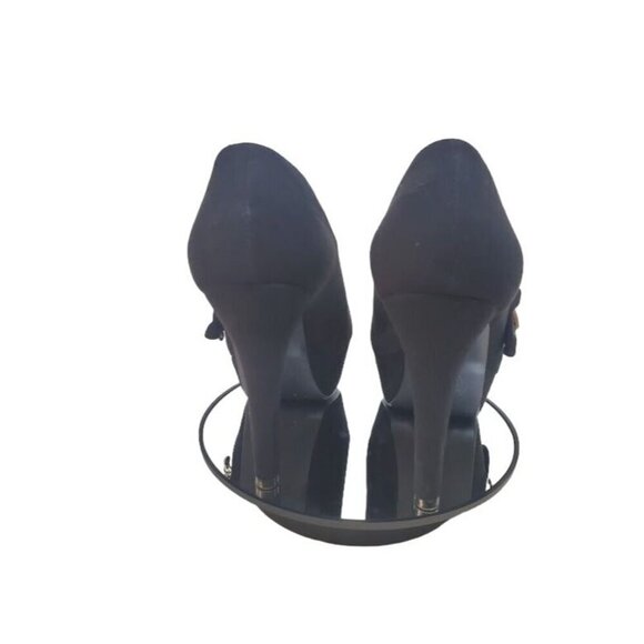 Vittorio D' Firenze Black Suede Bow with Rhinestone Charm Stilettos Platform - Picture 5 of 9